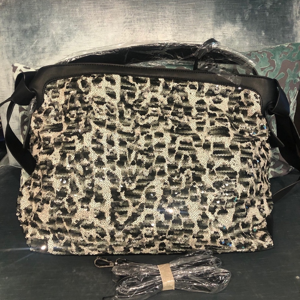 Cheetah Sequin Zip Top Italian Shoulderbag,NWT